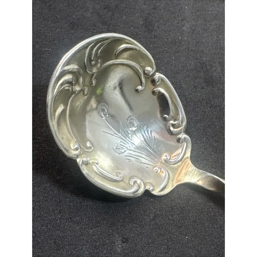 Vintage Tea Mote, Olive, or Cherry Spoon Twisted Handle Gold Wash Bowl Sterling